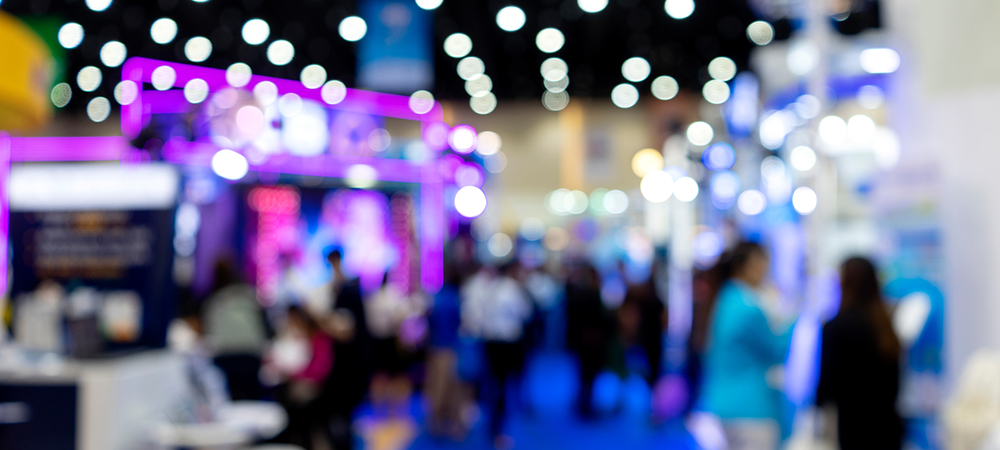 Blur image of  Exhibition trade fair  event convention hall business blur background of  money business expo