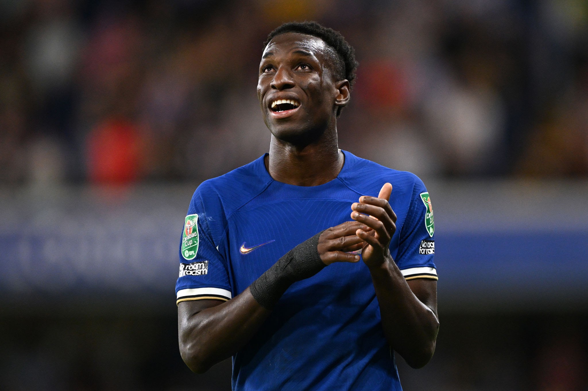 LONDON, ENGLAND - SEPTEMBER 27: Nicolas Jackson of Chelsea looks on during the Carabao Cup Third Round match between Chelsea and Brighton & Hove Albion at Stamford Bridge on September 27, 2023 in London, England. (Photo by Mike Hewitt/Getty Images)